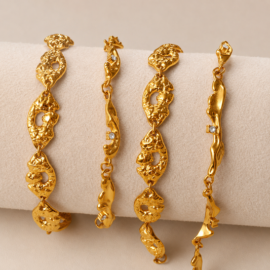 Vintage gold textured bracelet with hollow decorative links