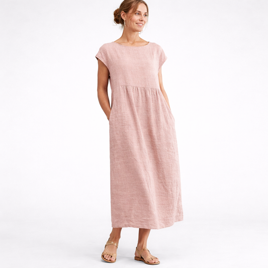 Loose Cotton Linen Maxi Dress – Minimalist Solid Color Casual Dress
