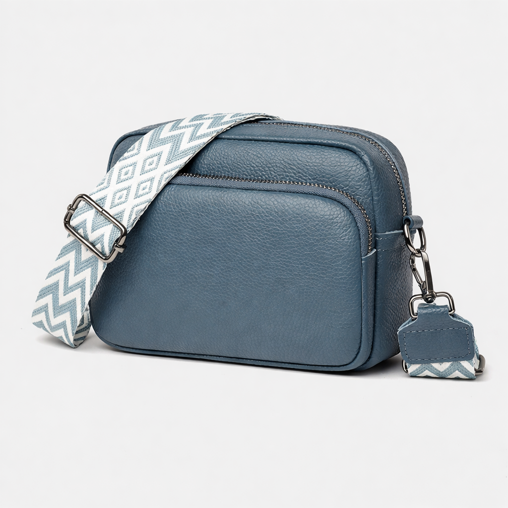 Genuine cowhide leather crossbody bag with litchi pattern texture. Stylish fashion shoulder messenger bag for women, perfect for everyday use, travel, and casual outfits.