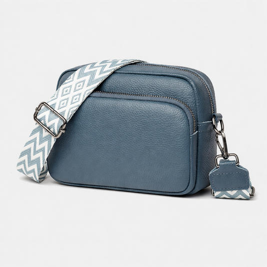 Genuine cowhide leather crossbody bag with litchi pattern texture. Stylish fashion shoulder messenger bag for women, perfect for everyday use, travel, and casual outfits.