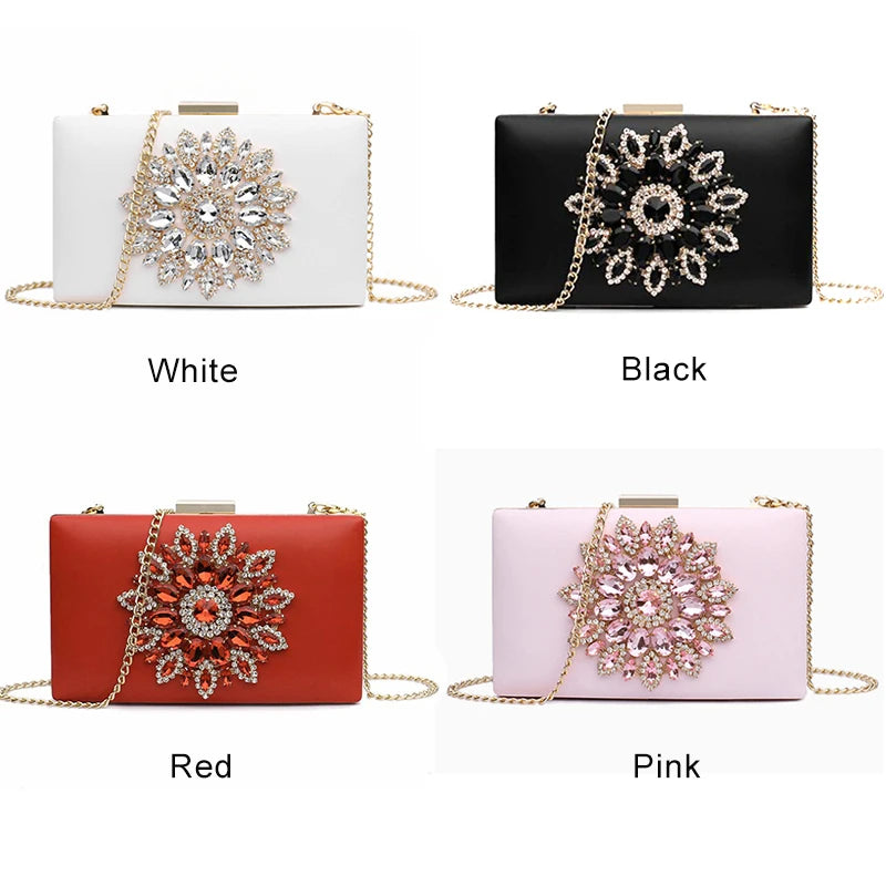White Crystal Clutch Bag for Women – Luxury Bridal & Evening Purse | Elegant Small Crossbody Wedding Handbag