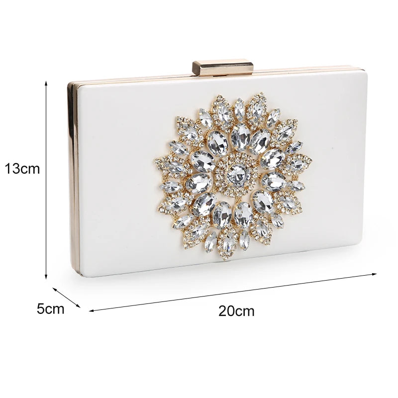White Crystal Clutch Bag for Women – Luxury Bridal & Evening Purse | Elegant Small Crossbody Wedding Handbag