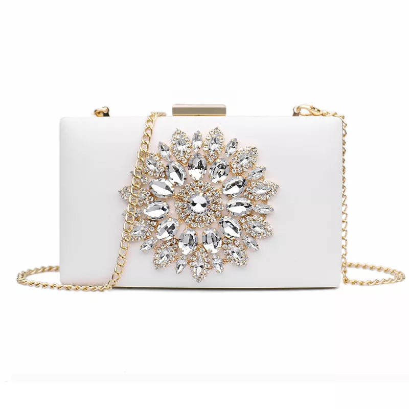 White Crystal Clutch Bag for Women – Luxury Bridal & Evening Purse | Elegant Small Crossbody Wedding Handbag