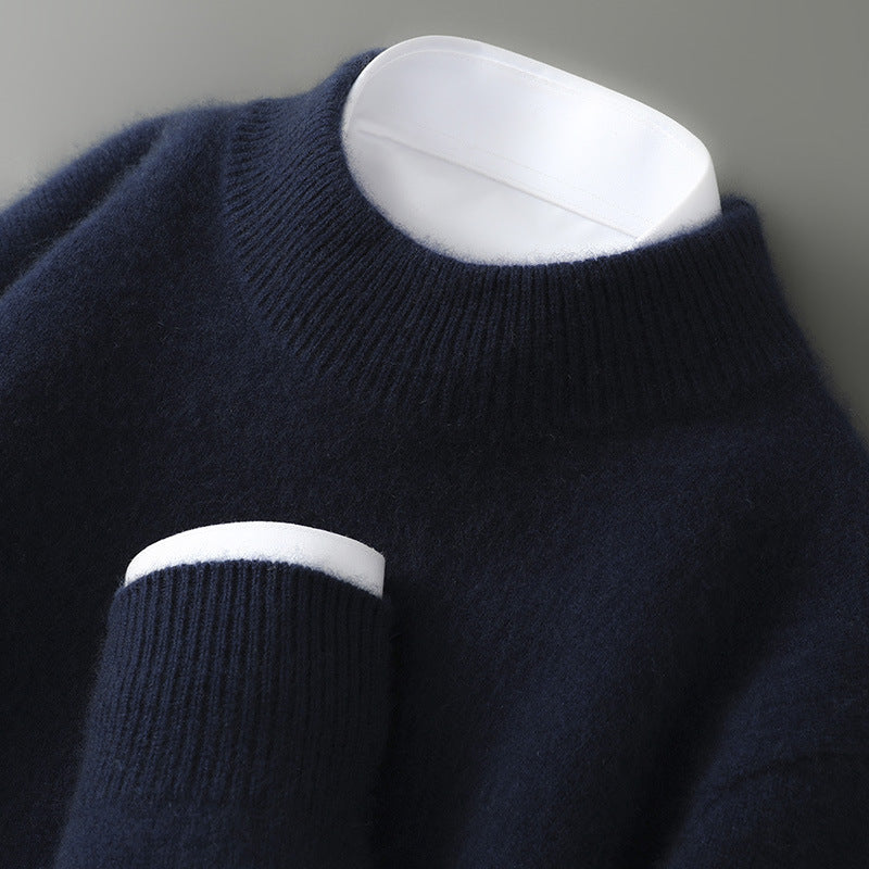 Men’s Wool Sweater – Half-Turtleneck & Crew Neck | Winter Loose-Fit Pullover