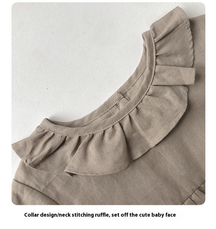 Toddler Girls Cotton Linen Ruffle Dress – Puff Sleeve Summer Dress