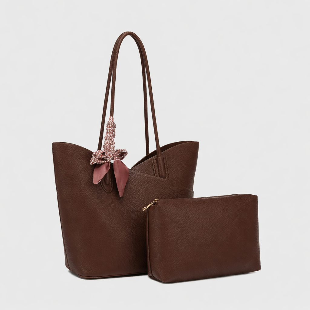 Soft PU Leather Tote Bag Set with Inner Pouch – Minimalist Shoulder & Handbag