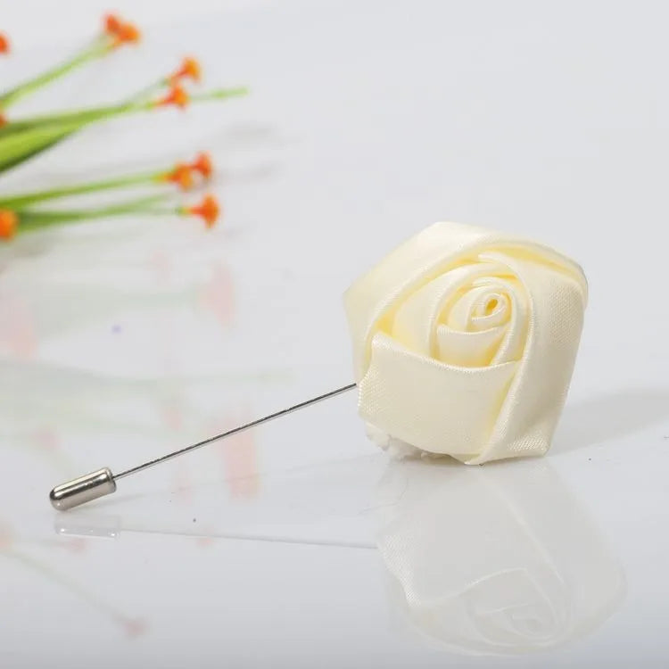 Men Boutonnieres for Wedding Groom Corsage Lapel Pins Ribbon Roses Flower Mensuit Buttonhole Brooch Marriage Accessories