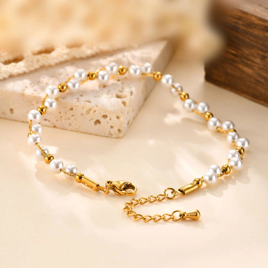 18K gold plated bead bracelet for women – light luxury stainless steel jewelry
