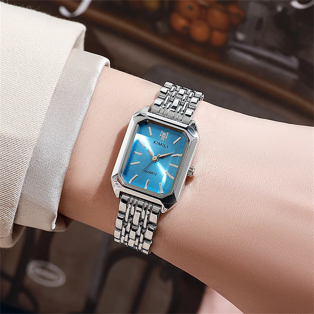 Luxury Gold-Plated Women’s Quartz Watch – Elegant Square Dial Stainless Steel Bracelet, Classic Business Fashion Timepiece