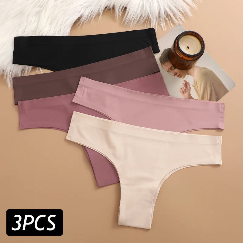 3PCS Women's Ultra-thin Seamless Panties Sexy Low Rise Brazilian Panties Ice Silk Underwear Sexy Panty Low Waist G-string Female
