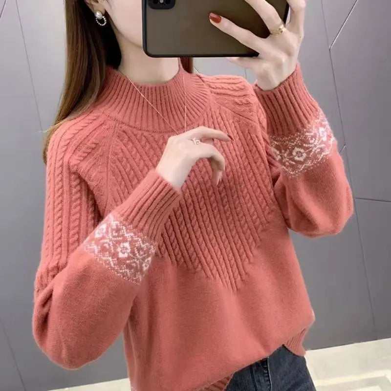 Women’s Solid Color Loose Knit Sweater – Round Neck Long Sleeve Pullover | Korean Autumn & Winter Casual Knitwear