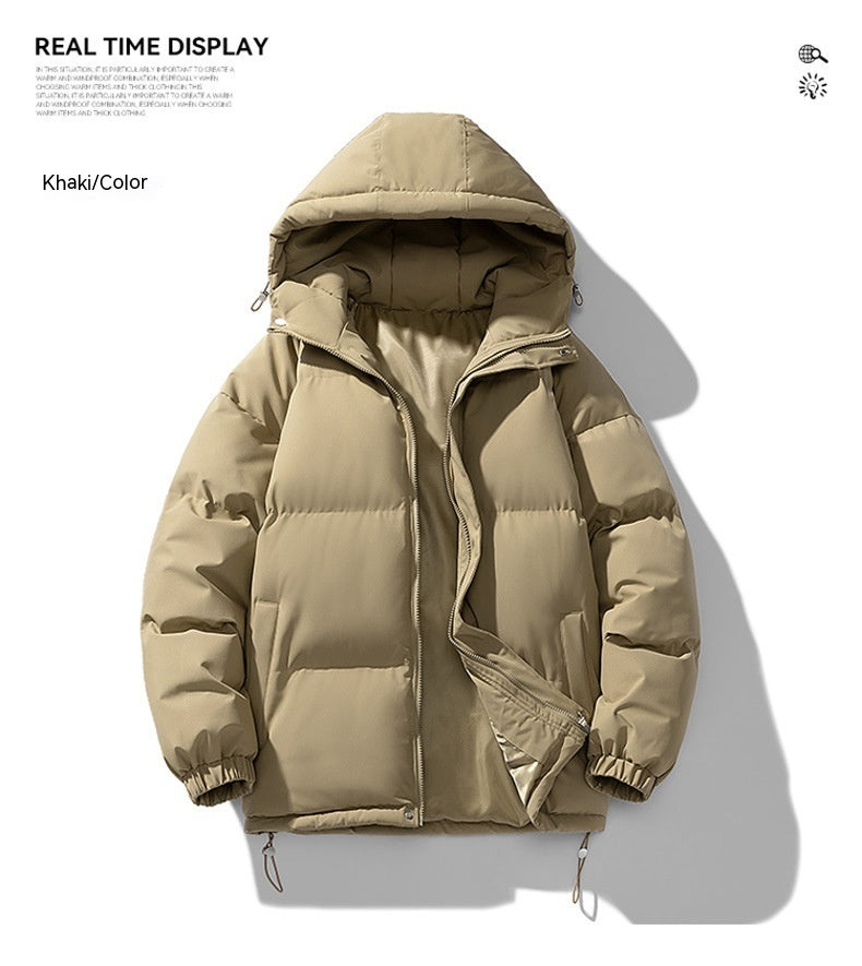Men’s Hooded Puffer Jacket - Solid Colour Winter Coat