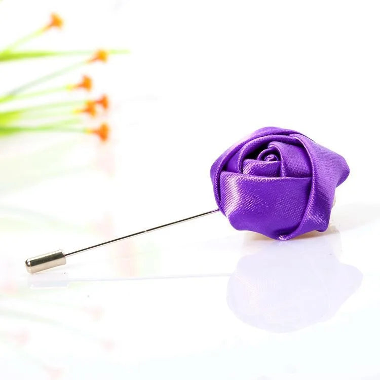 Men Boutonnieres for Wedding Groom Corsage Lapel Pins Ribbon Roses Flower Mensuit Buttonhole Brooch Marriage Accessories