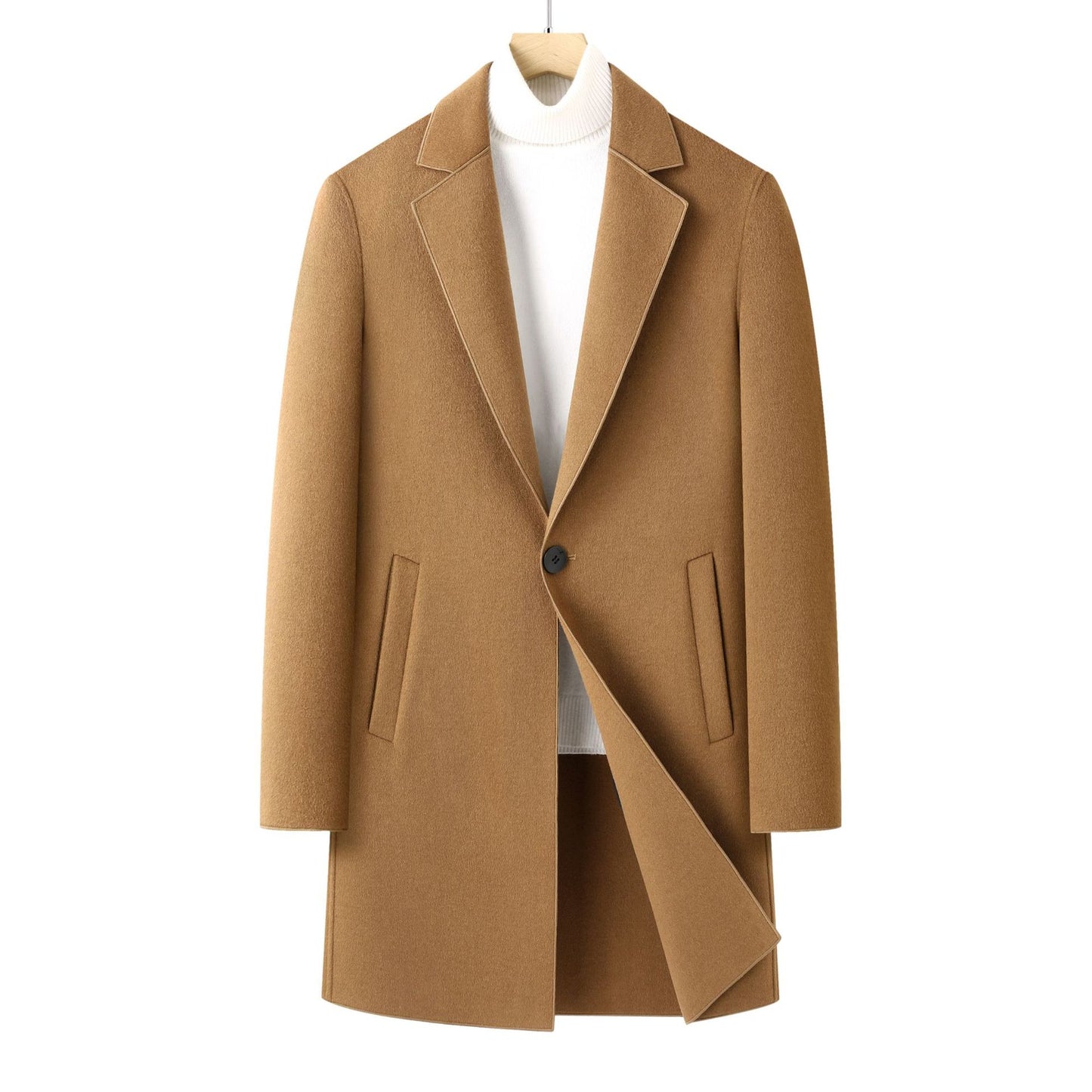 Men’s Wool Double-Faced Overcoat – Loose Fit Classic Long Coat