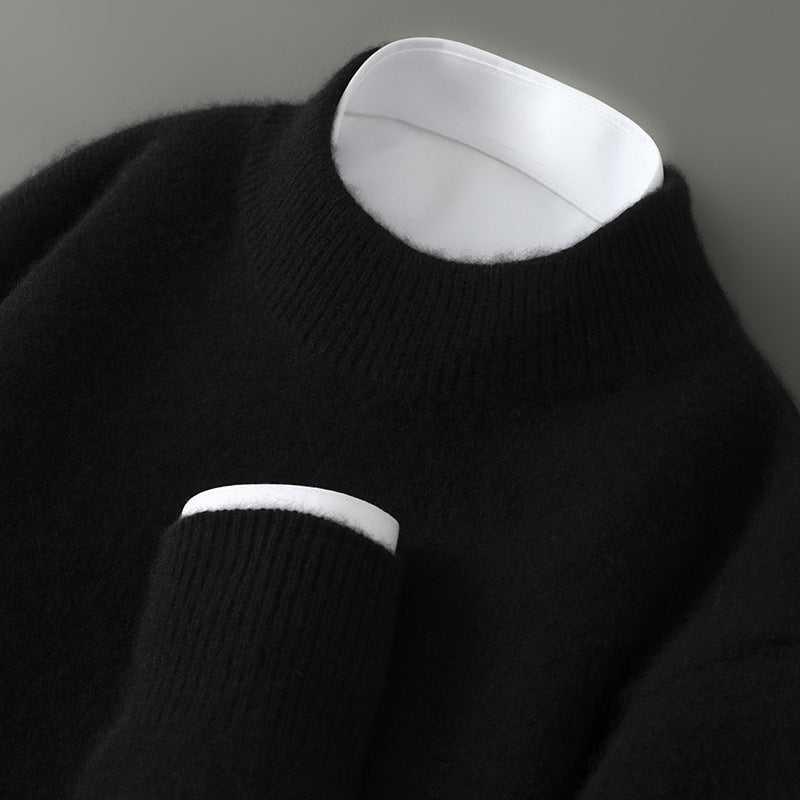 Men’s Wool Sweater – Half-Turtleneck & Crew Neck | Winter Loose-Fit Pullover