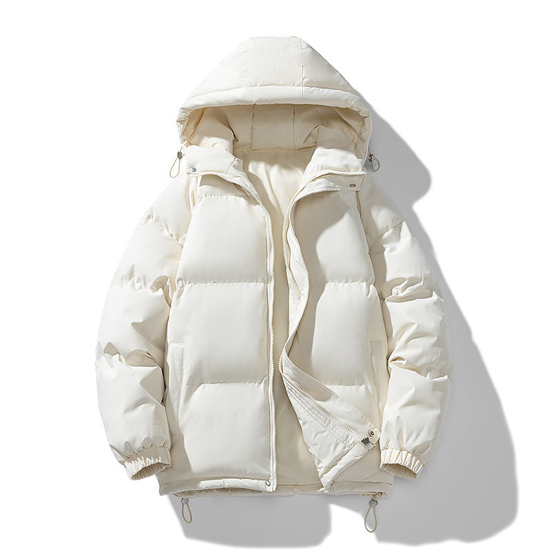 Men’s Hooded Puffer Jacket - Solid Colour Winter Coat