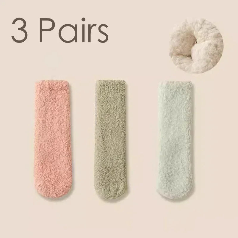 Unisex Coral Plush Winter Socks - 3 Pairs