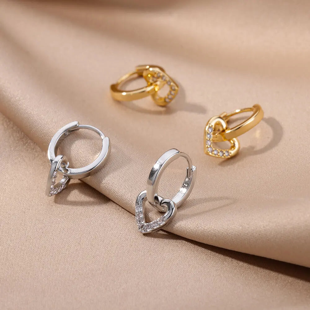 Hollow Zircon Heart Earrings – Gold Stainless Steel Luxury Jewelry for Women