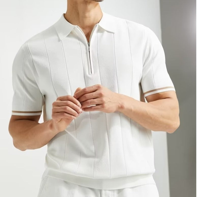 Men’s Zip-Collar Polo Shirt – Short Sleeve Summer Tee