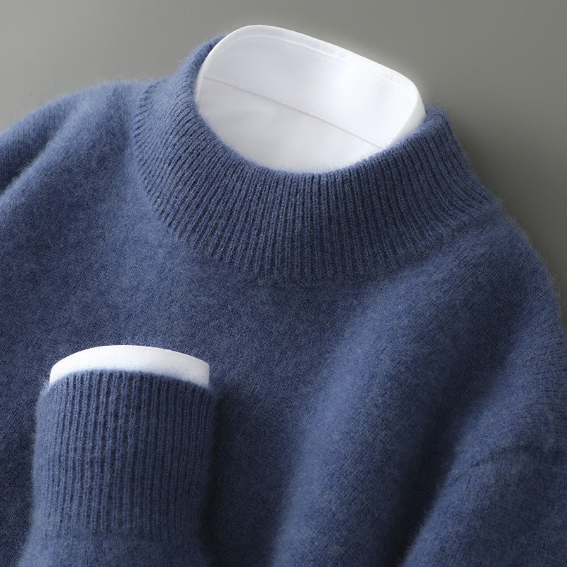 Men’s Wool Sweater – Half-Turtleneck & Crew Neck | Winter Loose-Fit Pullover