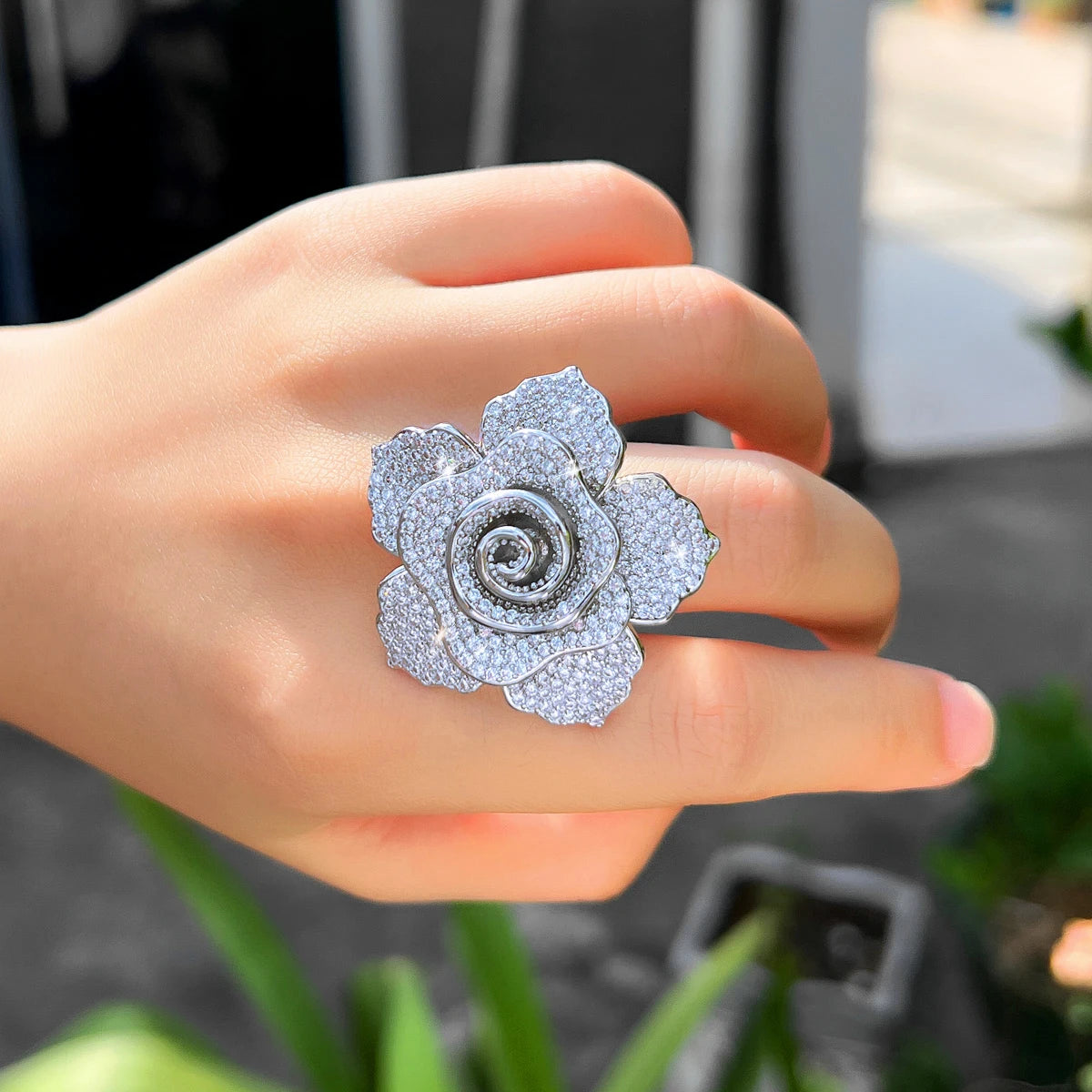 Luxury Flower Cubic Zirconia Ring – Bridal & Party Jewelry Gift for Women