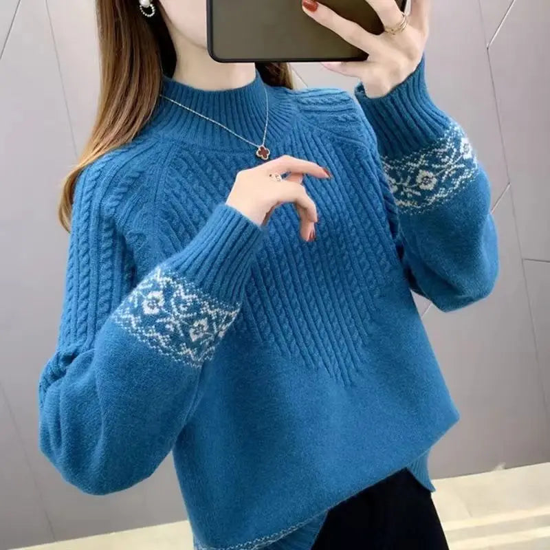 Women’s Solid Color Loose Knit Sweater – Round Neck Long Sleeve Pullover | Korean Autumn & Winter Casual Knitwear