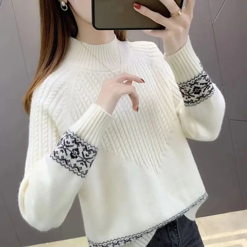 Women’s loose solid color knit sweater – Korean fashion autumn winter pullover