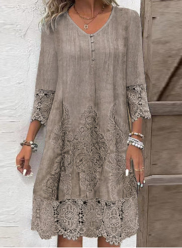 Floral Lace A-Line Midi Dress – Casual Summer Dress