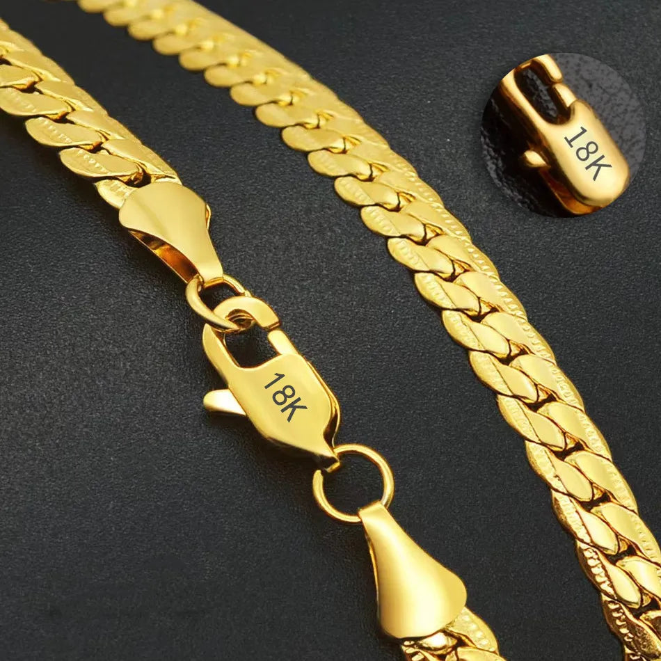 18K Gold/Silver Color 6mm Full Sideways Necklace 8/18/20/24 Inch Chain For Woman Men Fashion Wedding Engagement Jewelry