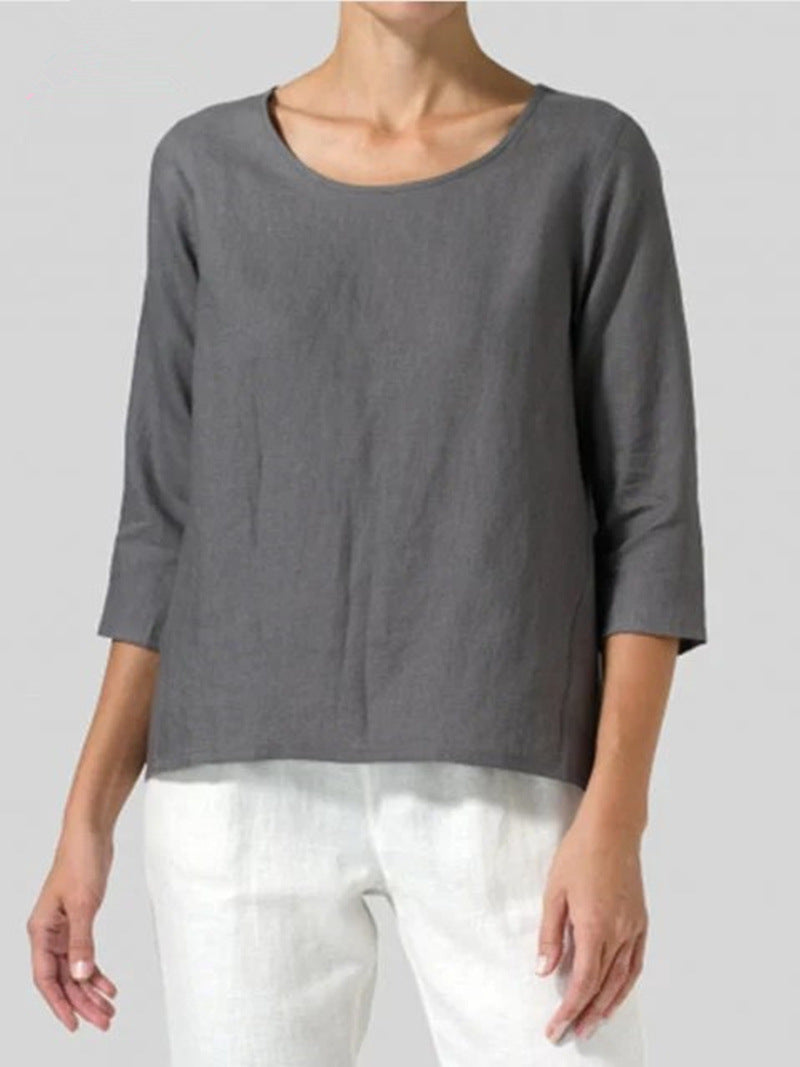 Women’s Cotton Linen Loose Top – Casual 3/4 Sleeve Relaxed Fit Blouse