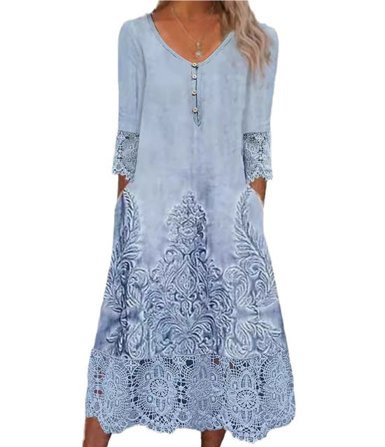Floral Lace A-Line Midi Dress – Casual Summer Dress