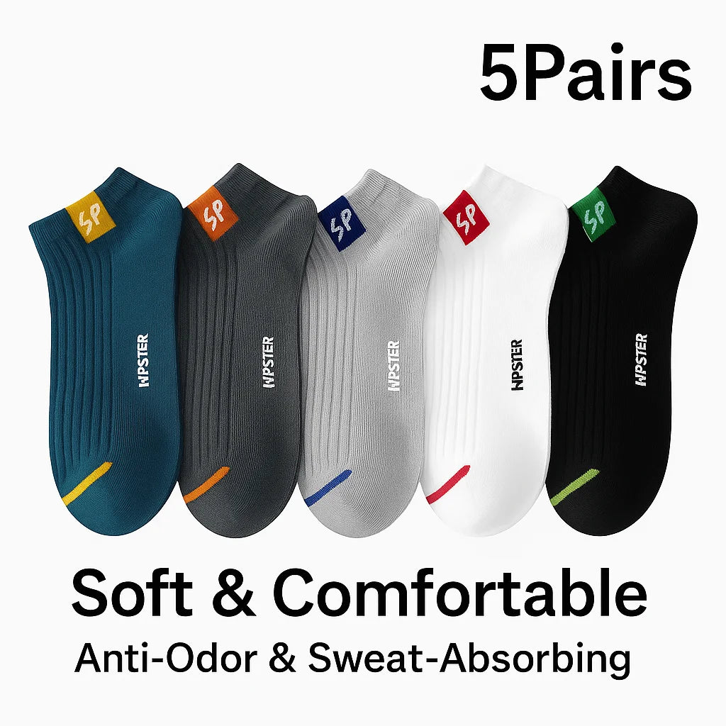 5 Pairs Mens Cotton Ankle Socks Set Low Cut Breathable Soft Comfortable Anti Odor Sweat Absorbing Sport Socks for Summer