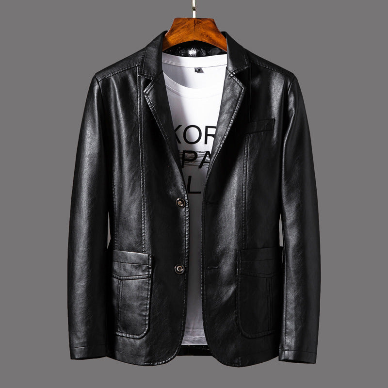 Men’s Slim-Fit PU Leather Lapel Jacket