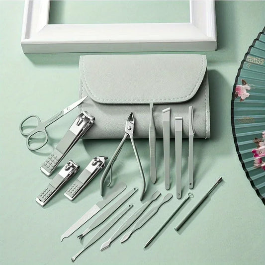 16pcs Professional Nail Clippers and Cuticle Nippers Set With Leather Portable Case Idea Gift,Manicure Set Full Function