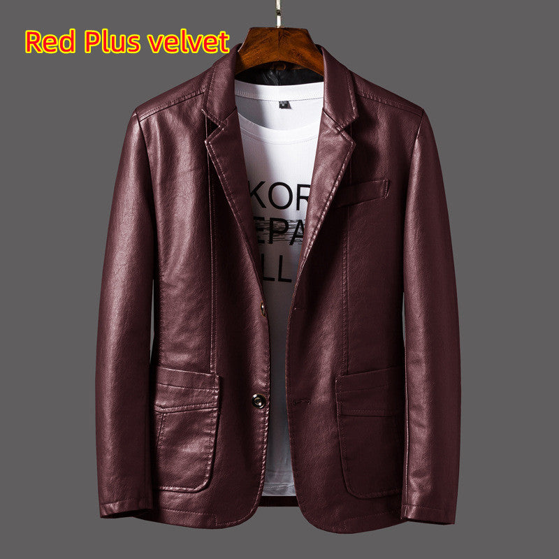Men’s Slim-Fit PU Leather Lapel Jacket