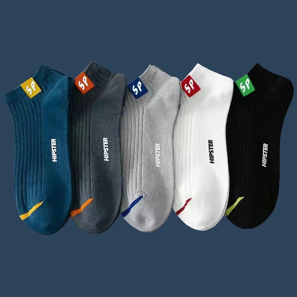 5 Pairs Mens Cotton Ankle Socks Set Low Cut Breathable Soft Comfortable Anti Odor Sweat Absorbing Sport Socks for Summer