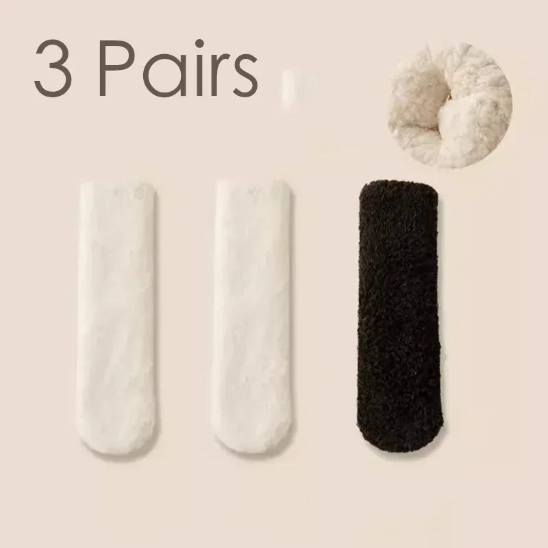 Unisex Coral Plush Winter Socks - 3 Pairs