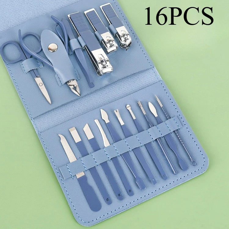 16pcs Professional Nail Clippers and Cuticle Nippers Set With Leather Portable Case Idea Gift,Manicure Set Full Function