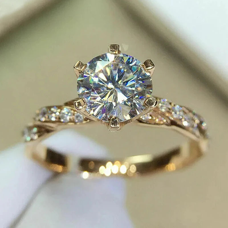Classic six-claw setting with brilliant round cubic zirconia stone