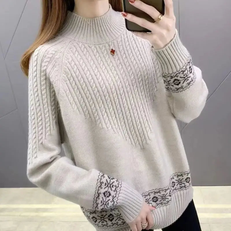 Women’s Solid Color Loose Knit Sweater – Round Neck Long Sleeve Pullover | Korean Autumn & Winter Casual Knitwear
