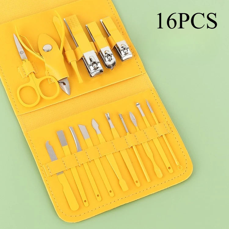 16pcs Professional Nail Clippers and Cuticle Nippers Set With Leather Portable Case Idea Gift,Manicure Set Full Function