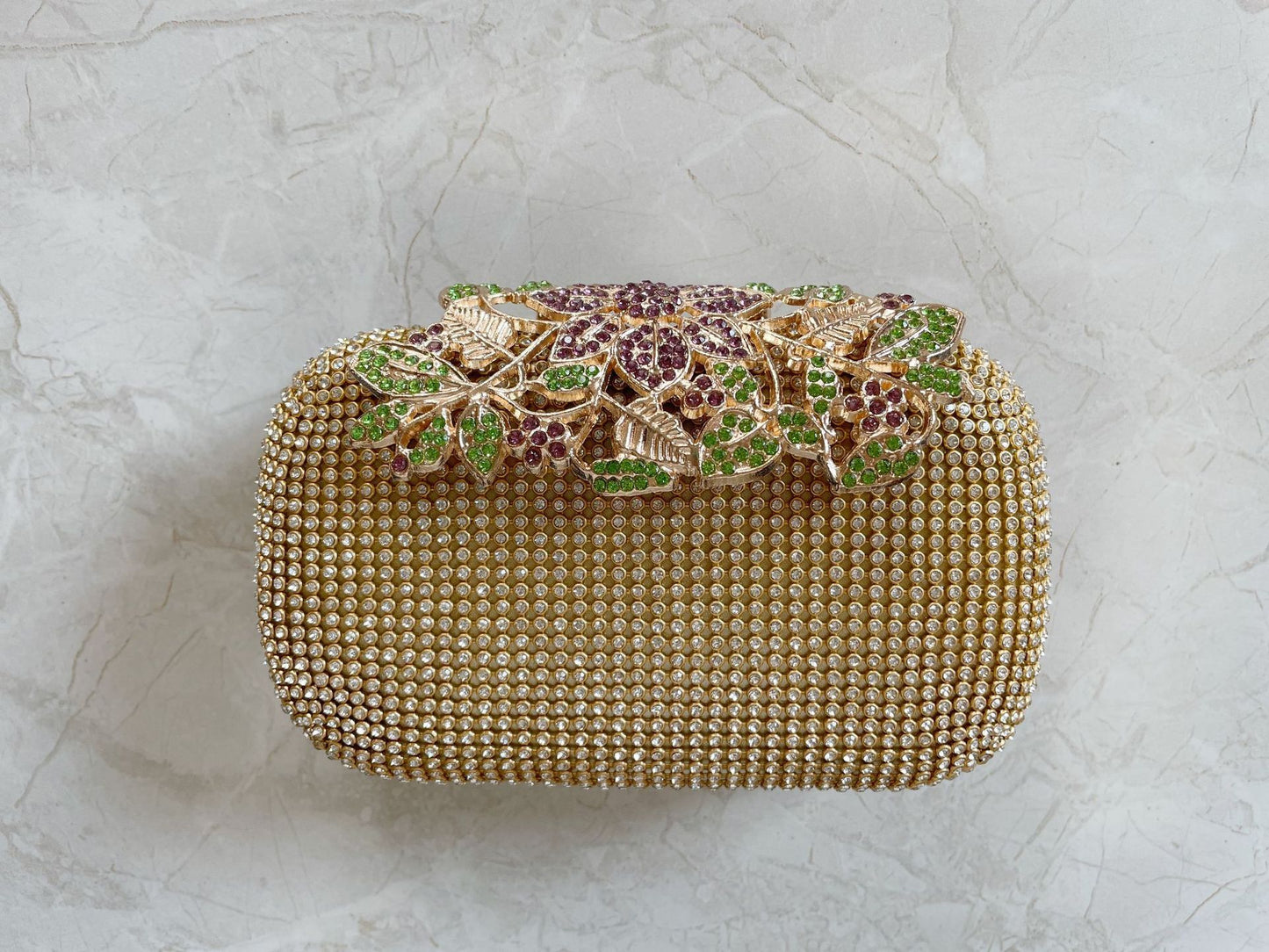 Women's Crystal Floral Rhinestone Evening Clutch Bag
