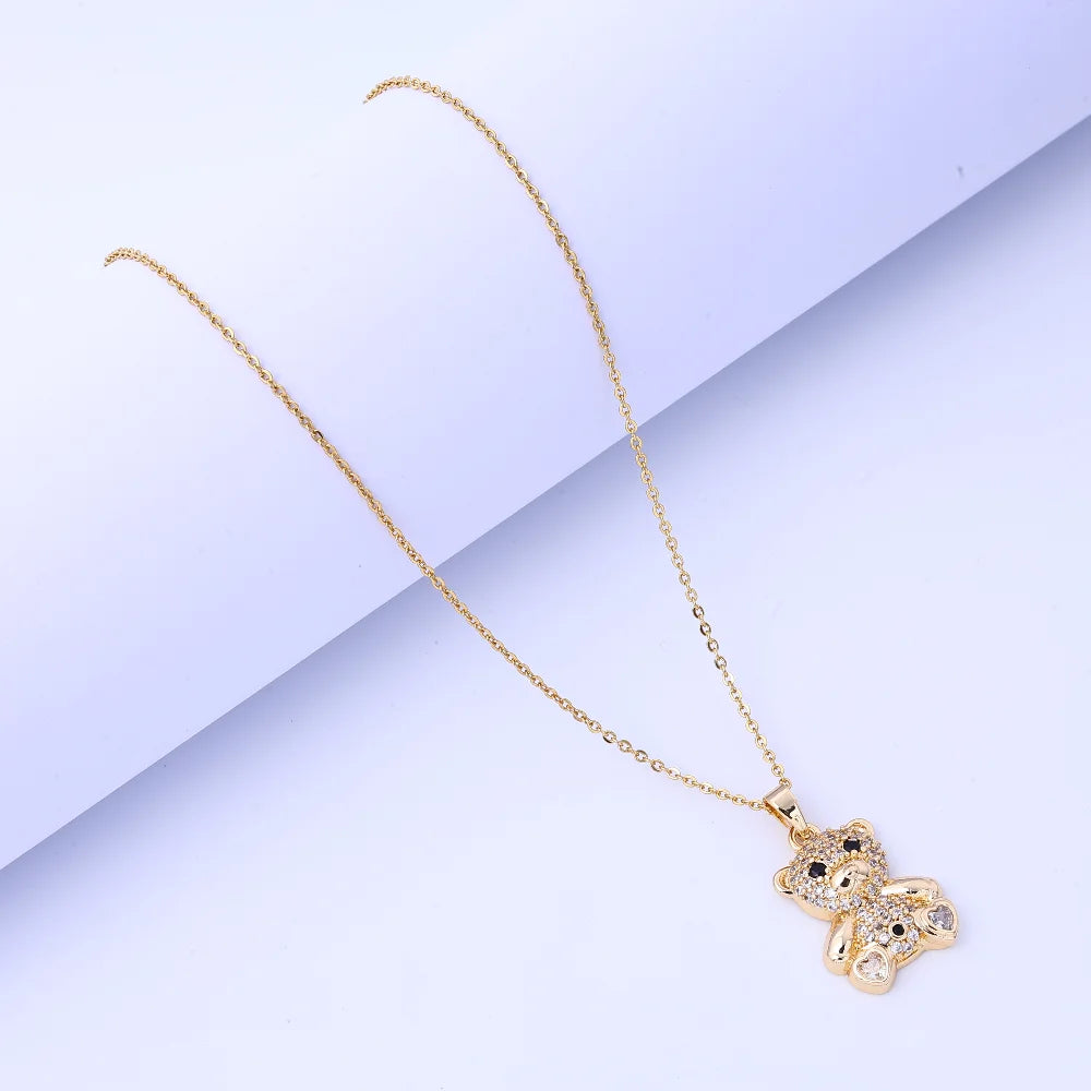 Light Luxury Teddy Bear Pendant Necklace – Micro-Inlaid Crystal Titanium Steel Jewelry for Women | Fashionable & Versatile Gift
