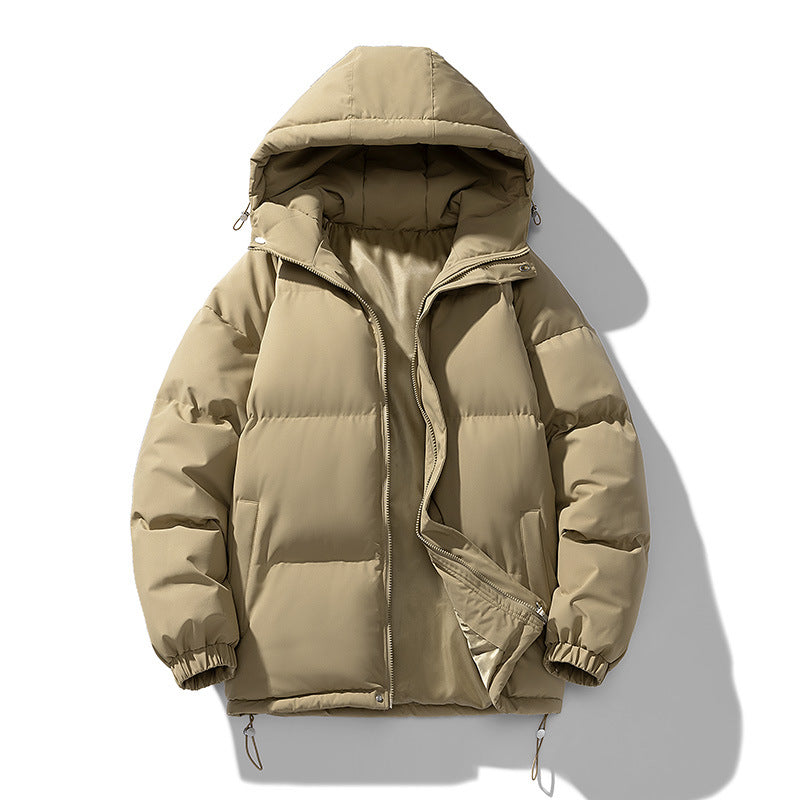 Men’s Hooded Puffer Jacket - Solid Colour Winter Coat