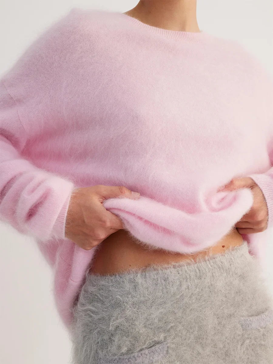 Blubelle women’s solid knit O-neck sweater – autumn winter loose pullover.