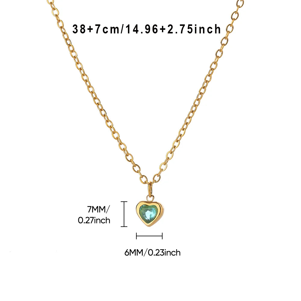 Tiny Heart Birthstone Necklace – Gold Stainless Steel Choker for Women | Minimalist Red Love Pendant, Birthday & Mama Gift