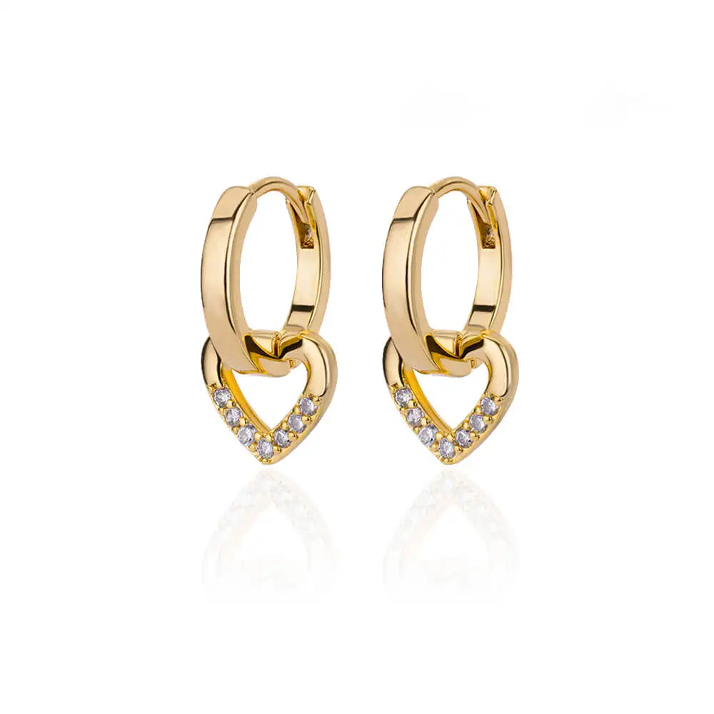 Hollow Zircon Heart Earrings – Gold Stainless Steel Luxury Jewelry for Women