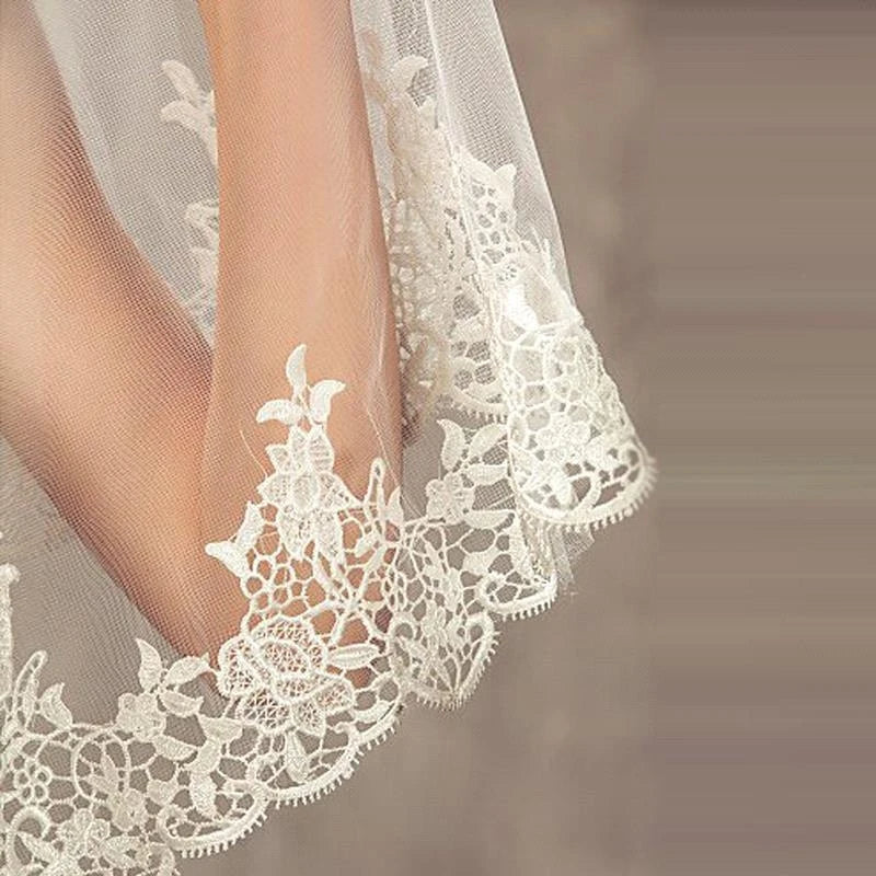 Delicate lace edging on soft tulle cathedral veil – bridal luxury in white or ivory