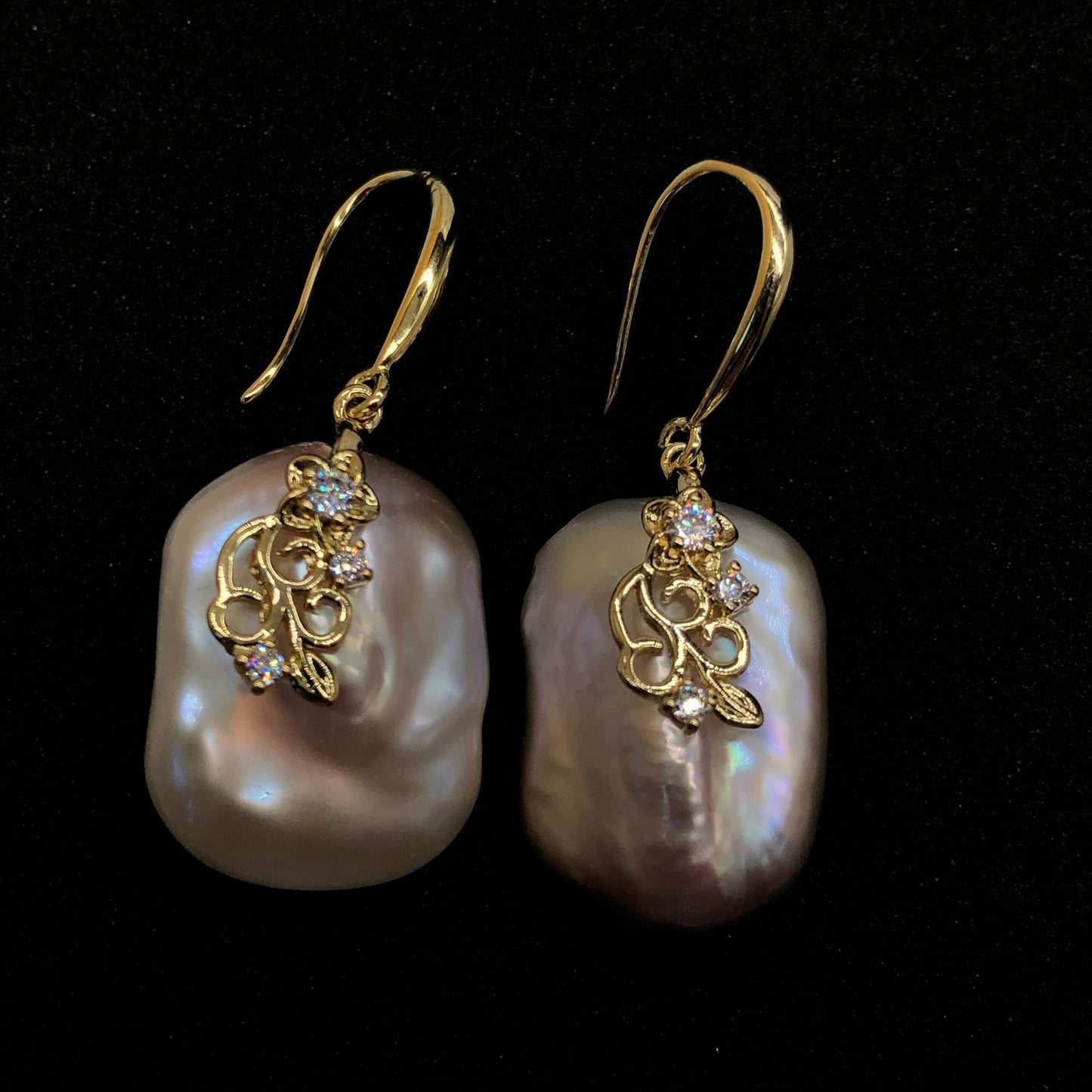 Natural Baroque Pearl Drop Earrings with Floral Detail
