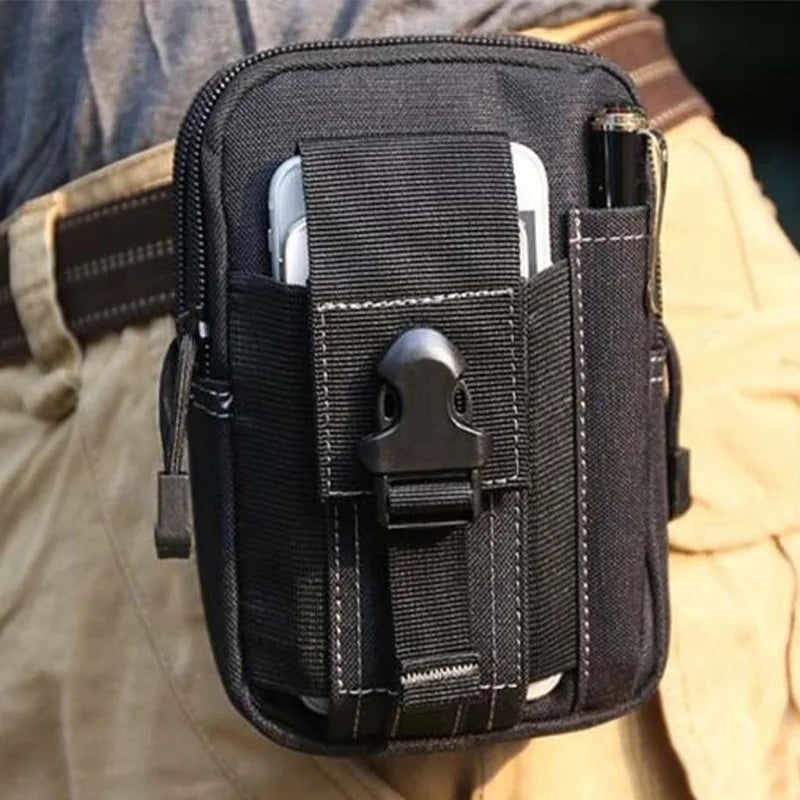 Man wearing tactical leg bag while riding motorcycle – outdoor adventure gear